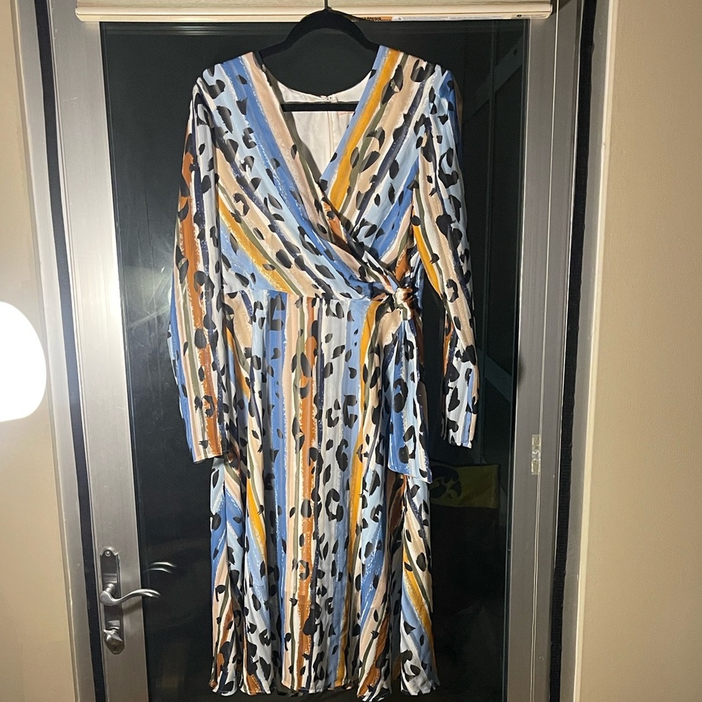 Hutch Blue and Brown Long Sleeve Wrap Dress